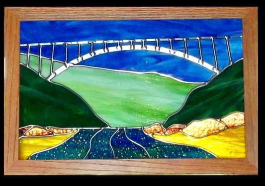 New River Gorge Bridge Stained Glass Panel Framed