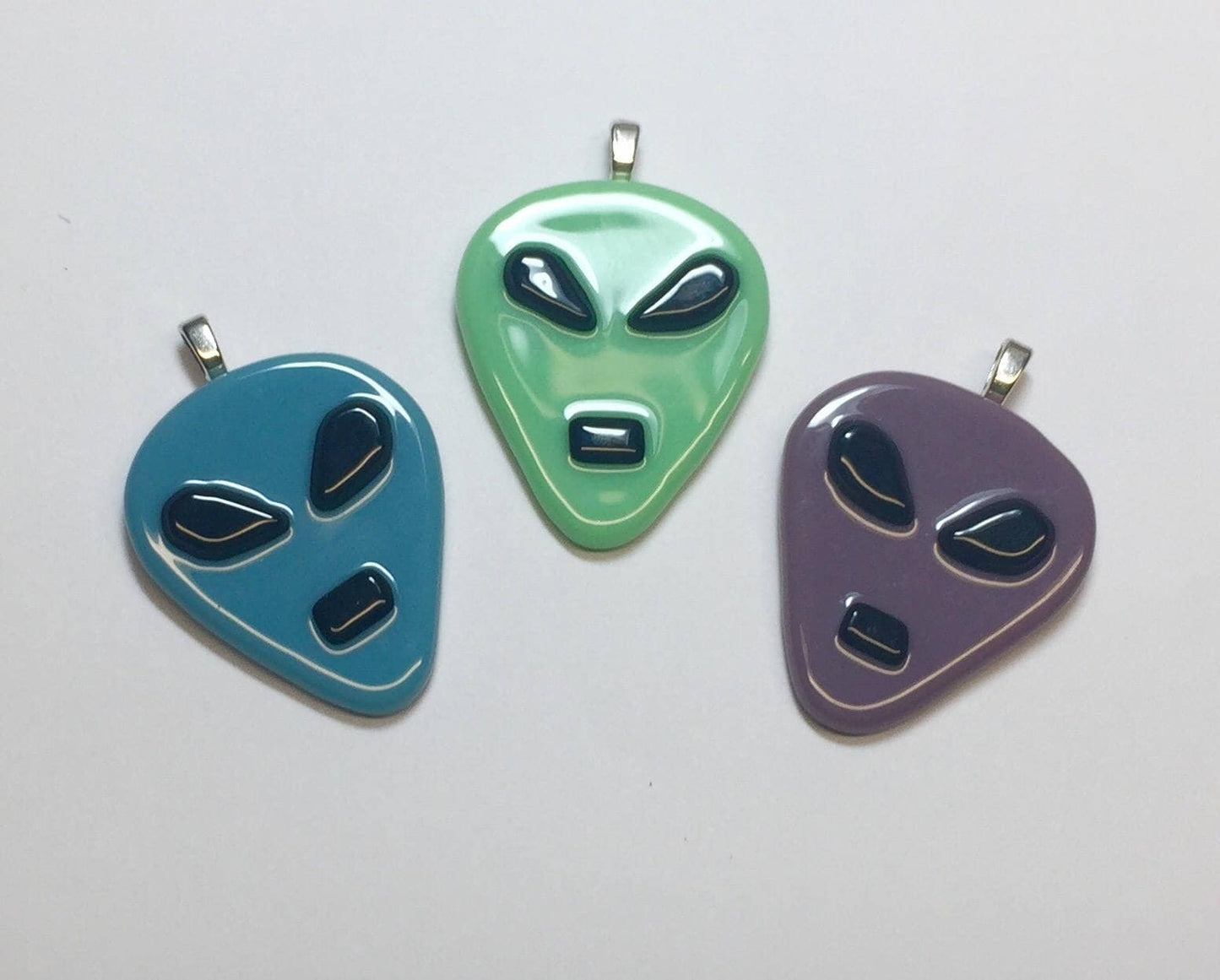 Alien Head Fused Glass Pendant with Necklace