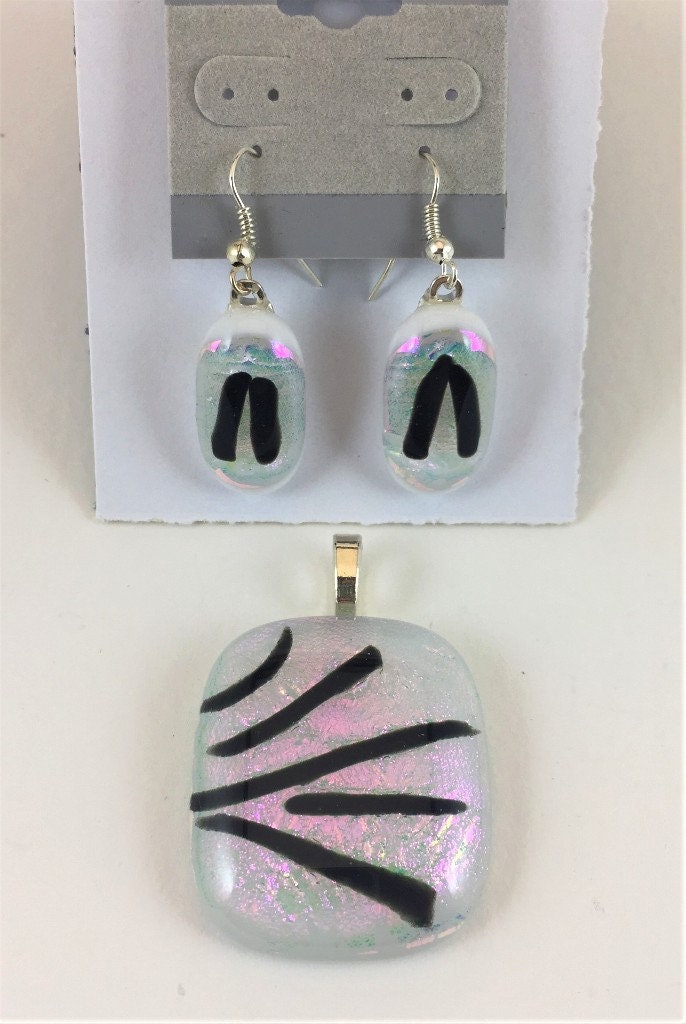 Aurora in Winter Fused Glass Jewlery Pendant and Earrings Set