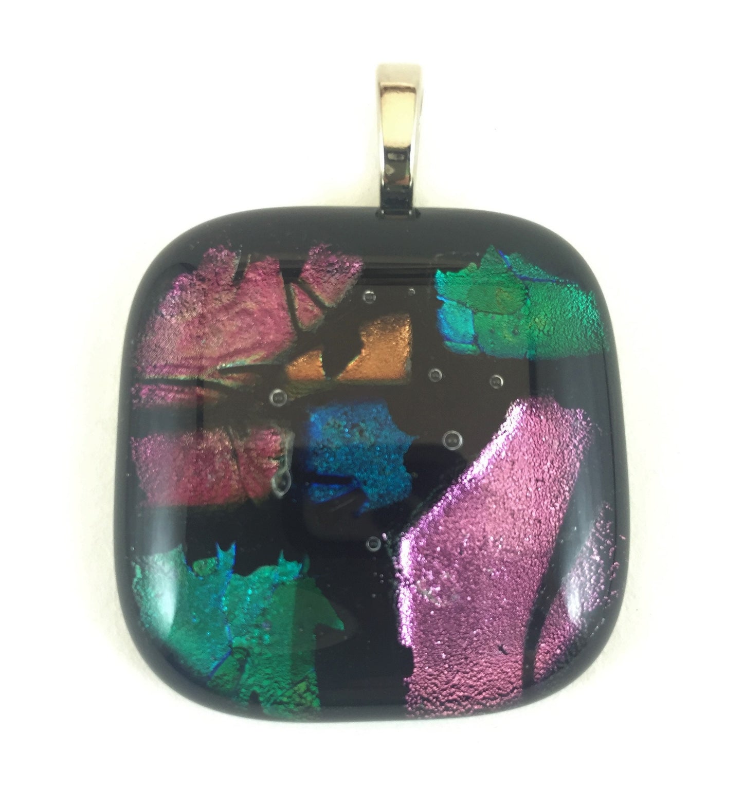 Pink Sorbet Fused Dichroic Glass Pendant with Necklace