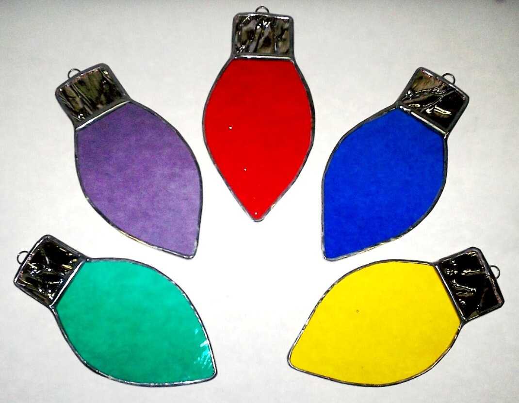 Christmas Bulb Stained Glass Ornaments Set of 5