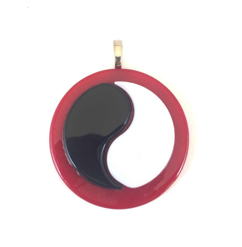 Yin Yang Fused Glass Pendant with Necklace