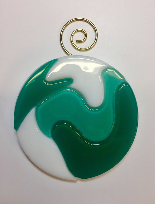 Marble Swirl Green & White Fused Glass Sun Catcher Ornament
