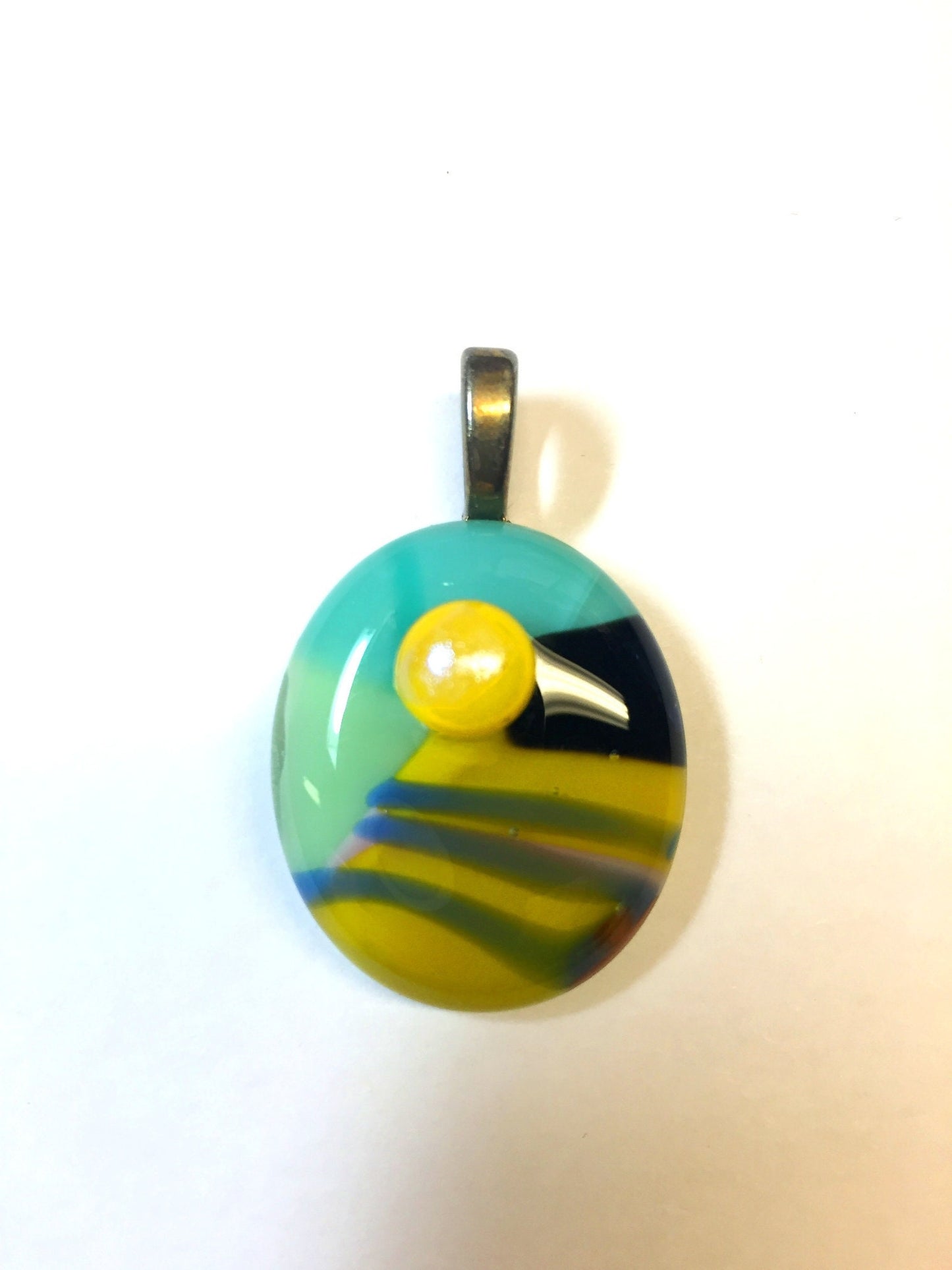 Sunny Fields Fused Glass Oval Pendant with Raised Accent