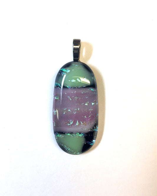 Pink and Green Crystal Dichroic Fused Glass Pendant