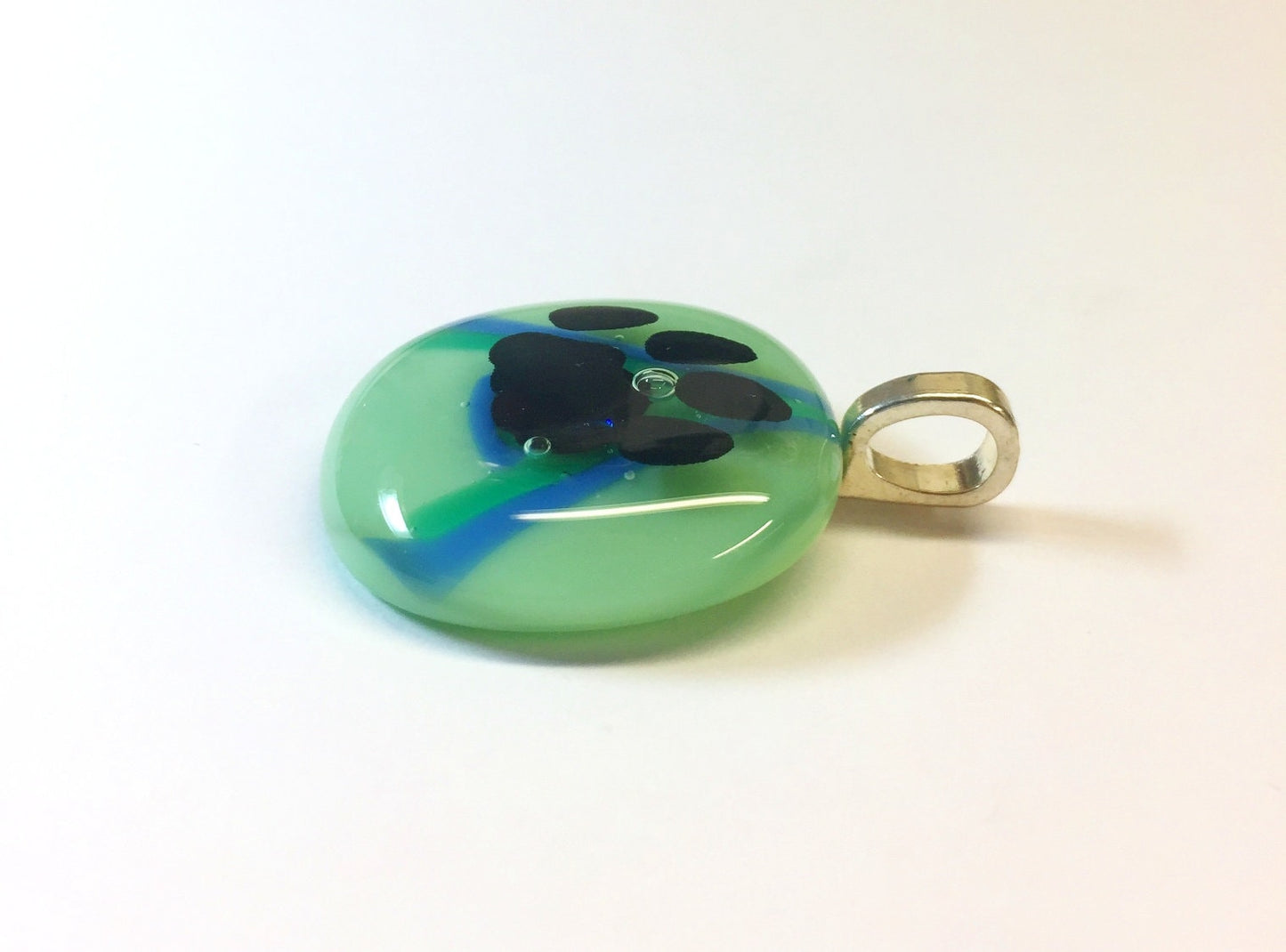 Paw Print on Green Glass Fused Pendant