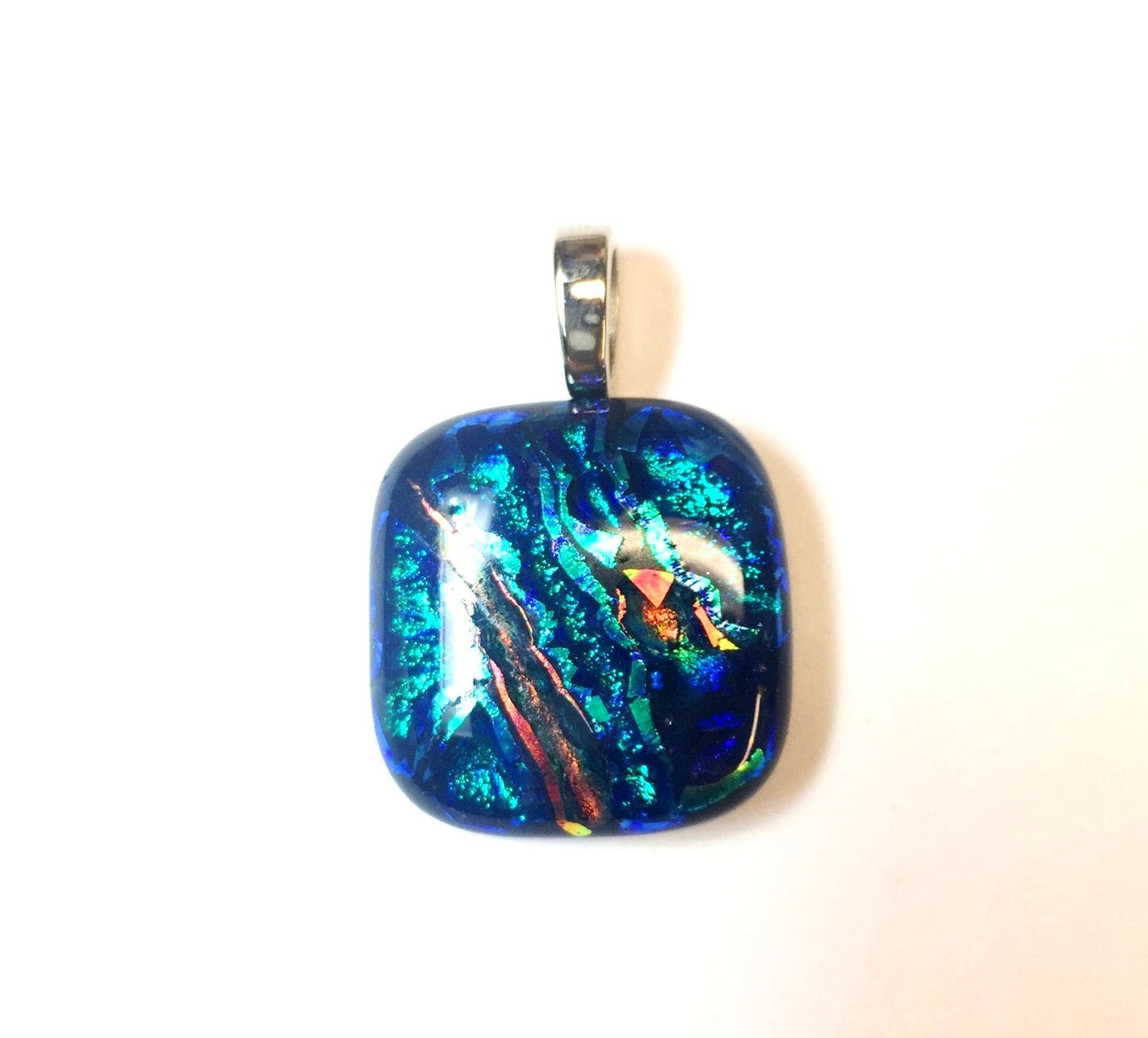 On The River Dichroic Fused Glass Pendant with Necklace