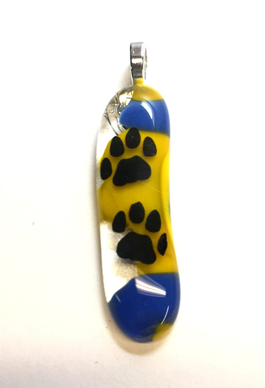 Long Paw Fused Glass Long Pendant with Necklace