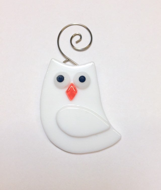 Snowy Owl Fused Glass Ornaments