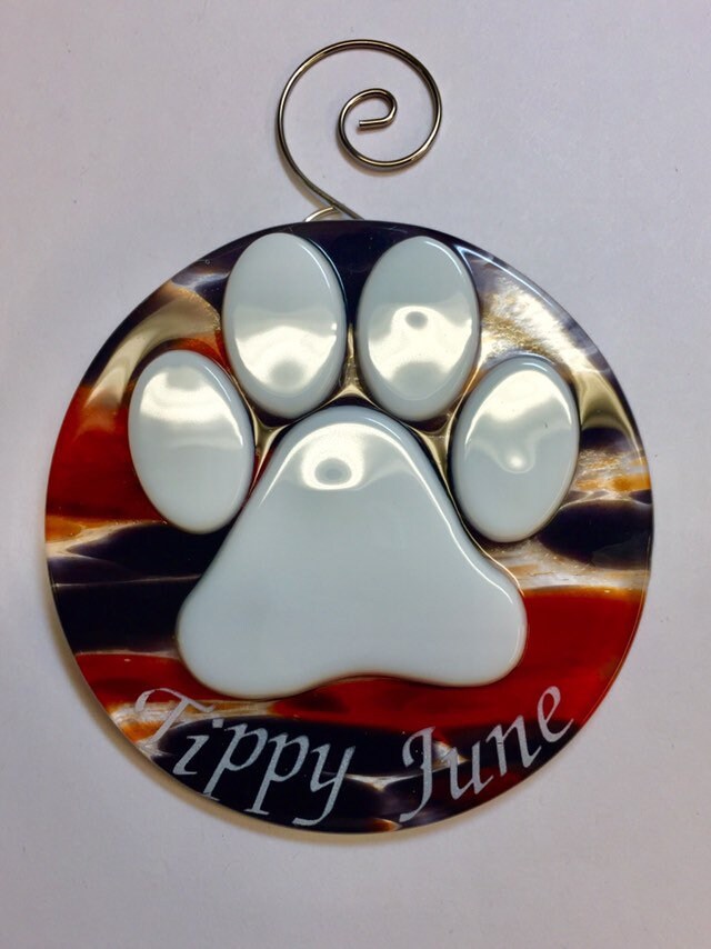 Personalized Paw Prints Fused Glass Ornament Memorial