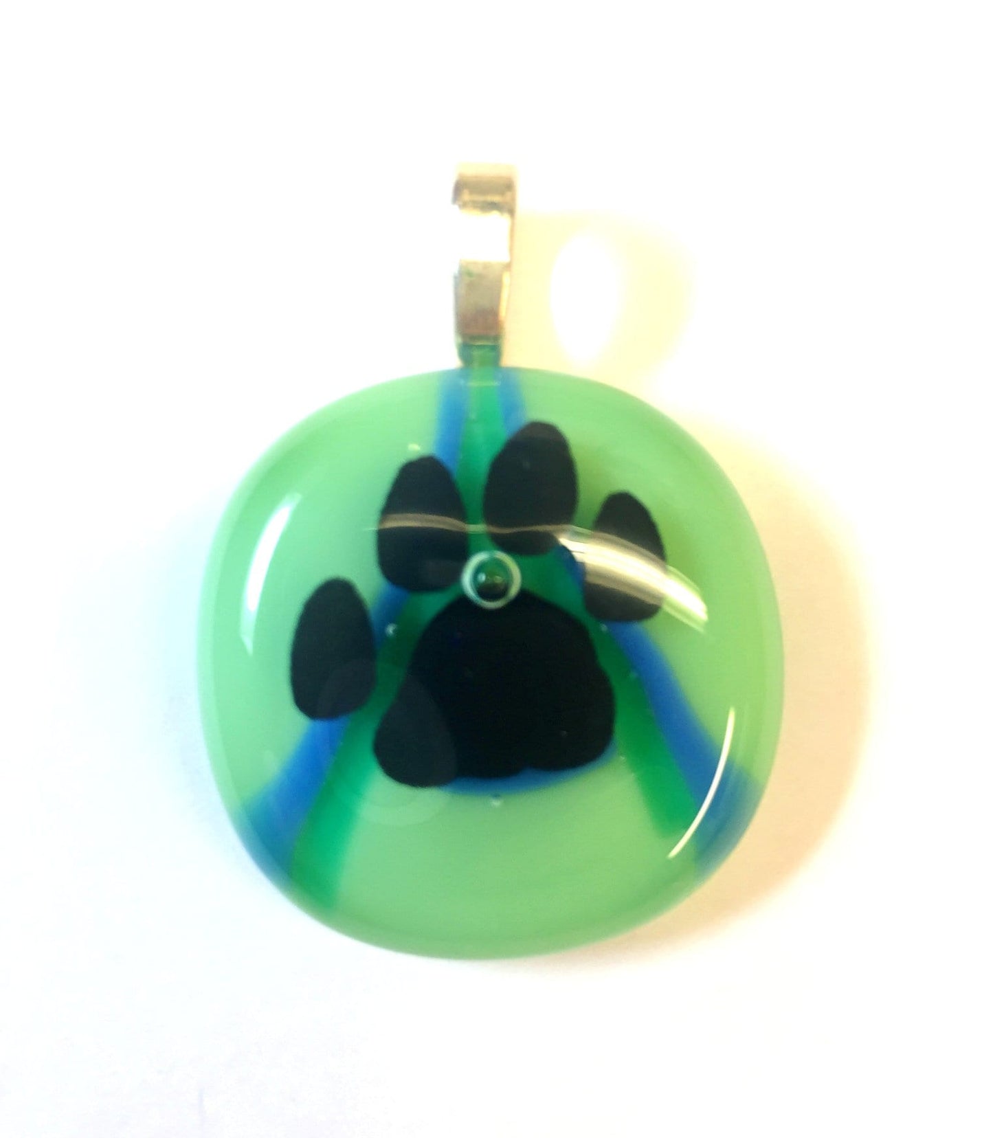 Paw Print on Green Glass Fused Pendant