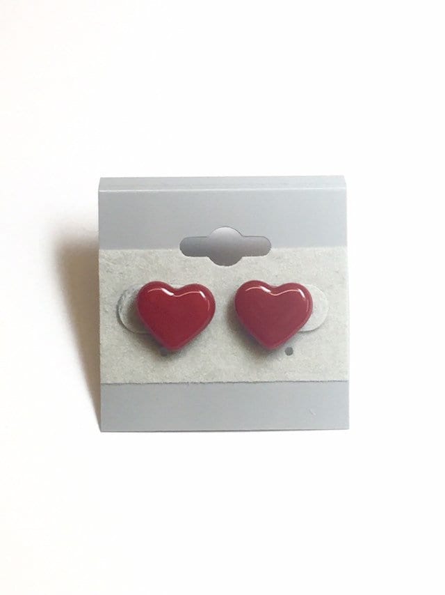 Red Hearts Fused Glass Post Earrings
