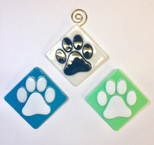 Paw Print Ornament made from Fused Glass