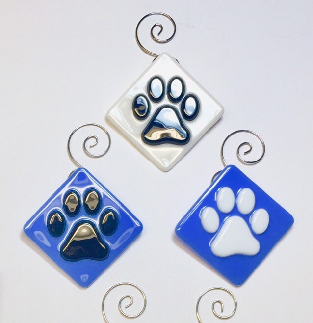 Paw Print Ornament made from Fused Glass