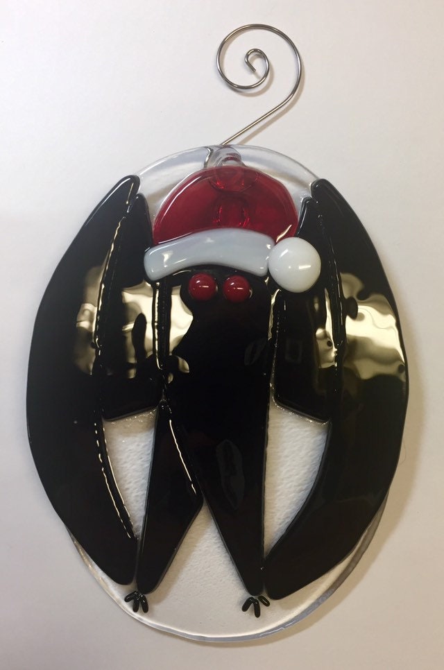 Mothman Fused Glass Sun Catcher Art - with or without Santa Hat