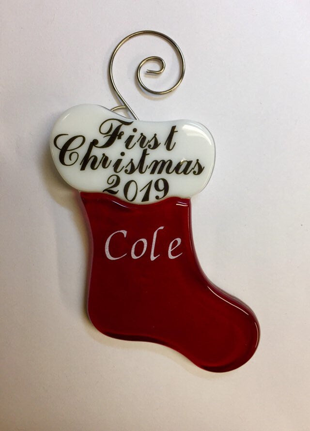 Personalized Christmas Stocking Fused Glass Ornament