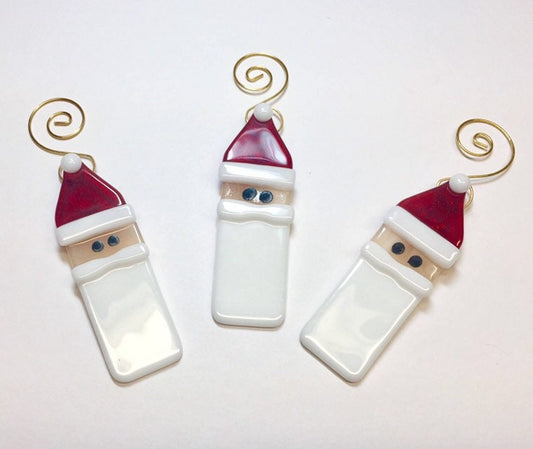 Red Hat Santa Fused Glass Ornaments Set of 3