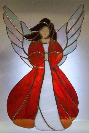 Angel in Red Stained Glass Panel
