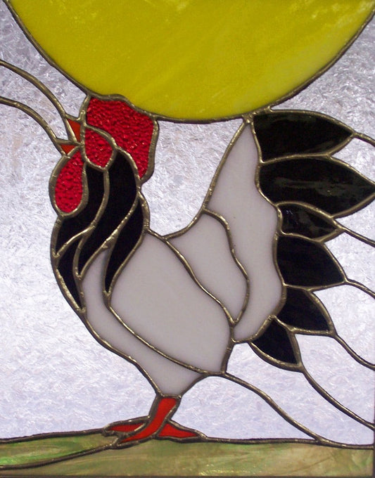 Crowing Rooster Stained Glass Window Panel
