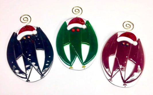 Mothman Fused Glass Sun Catcher Art - with or without Santa Hat