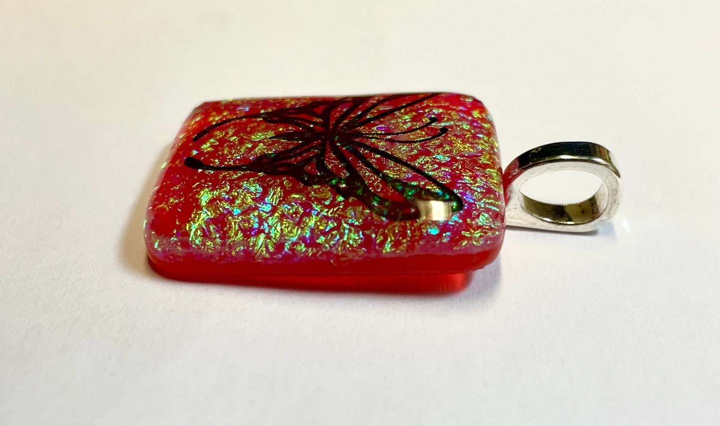 Butterfly on Orange Dichroic. Fused Glass Pendant with Necklace