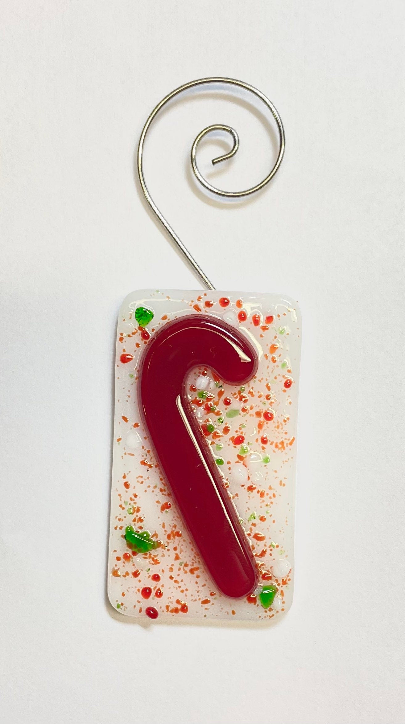 Candy Cane Fused Glass Christmas Ornament