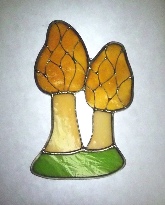 Morel Mushrooms Stained Glass Sun Catcher