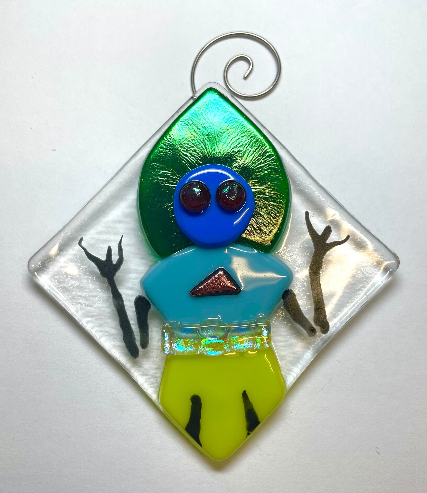 Flatwoods Monster fused glass sun catcher ornament