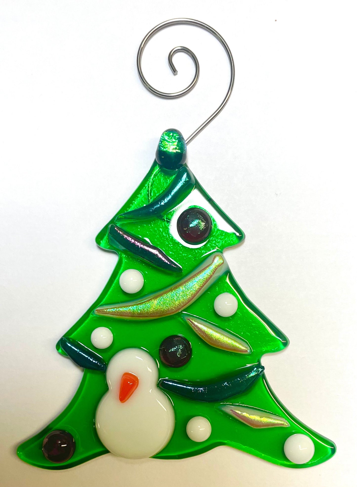 Christmas Tree & Snowman Fused Glass Ornament