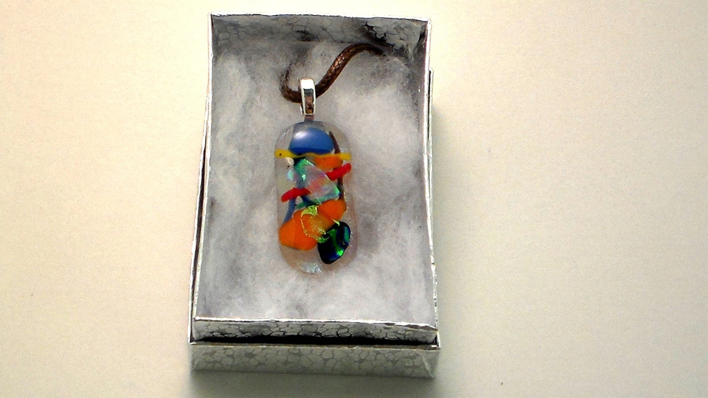 Fiesta Colors Fused Glass Pendant with Necklace