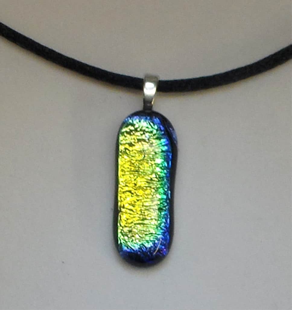Rainbow Dichroic Pendant. Gold with Blue and Green