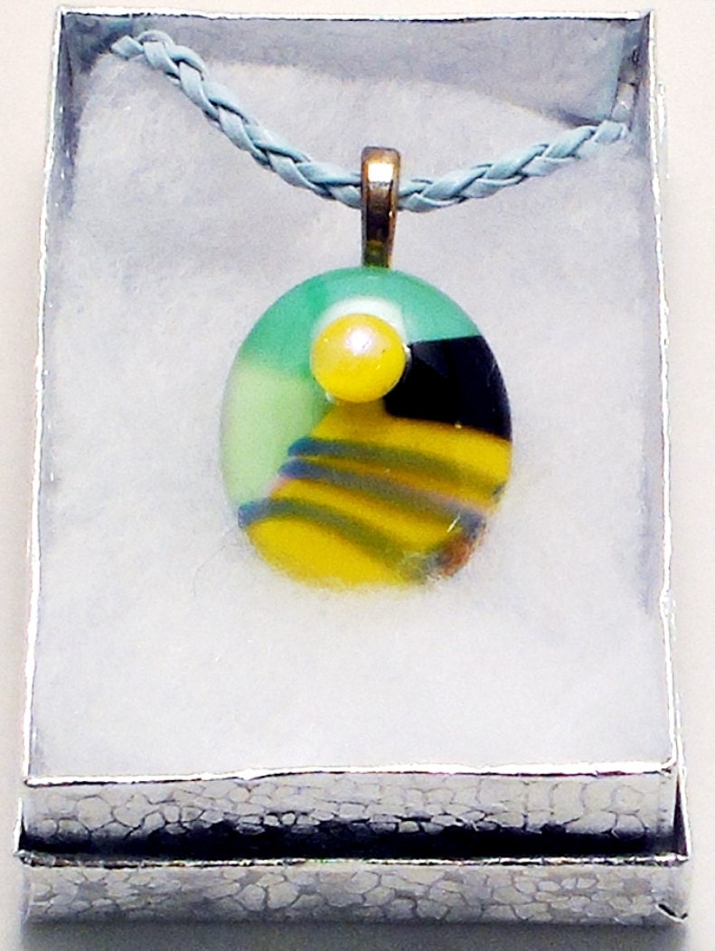 Sunny Fields Fused Glass Oval Pendant with Raised Accent