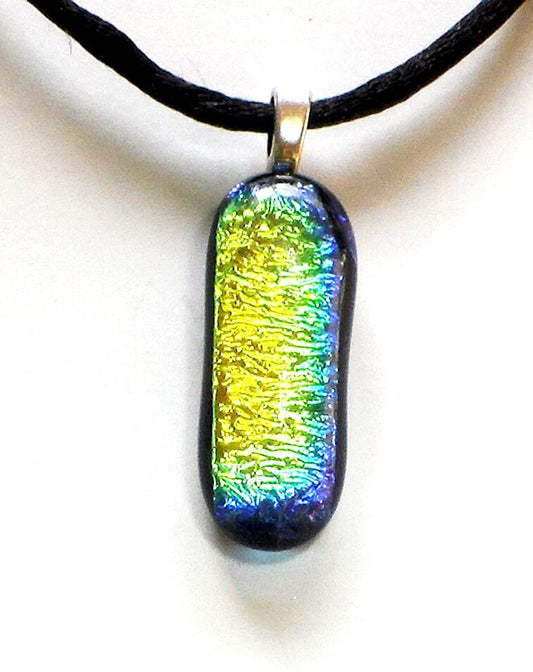 Rainbow Dichroic Pendant. Gold with Blue and Green