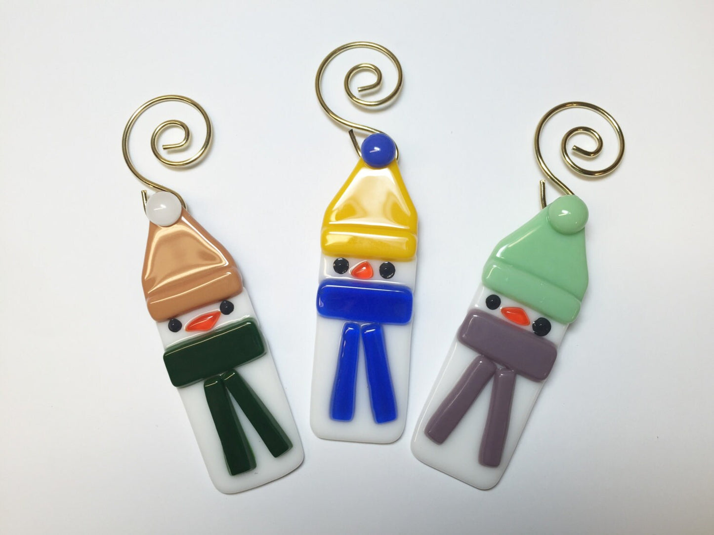 Fused Glass Snowman Ornaments Set of 3